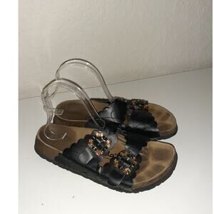 Betula by Birkenstock Ladies Black Jeweled 2 Strap Slip On Footbed Sandals 8